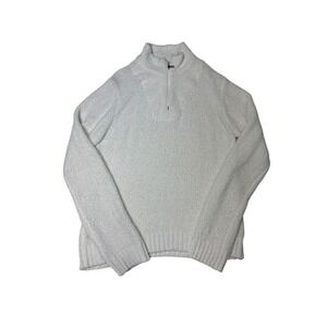 Tommy Bahama White Fuzzy Knit‎ Quarter Zip Sweater Women's Size L